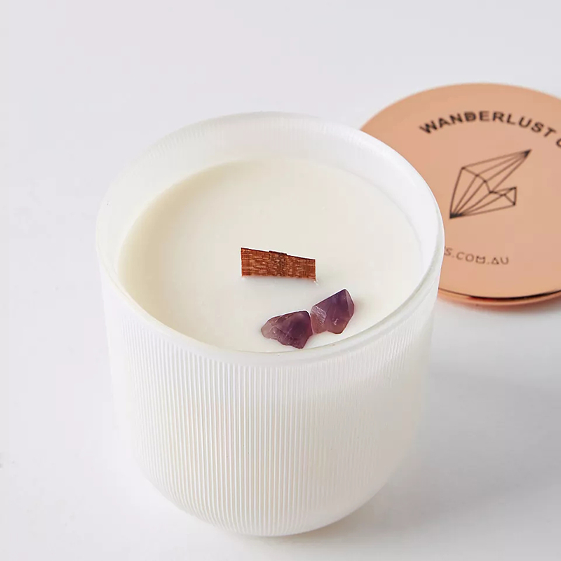 Grossistförsäljning Lyx Marmor Glänsande Logo Kristall Infunderad Gem Chakra Aromaterapi Doftande sojavaxljus