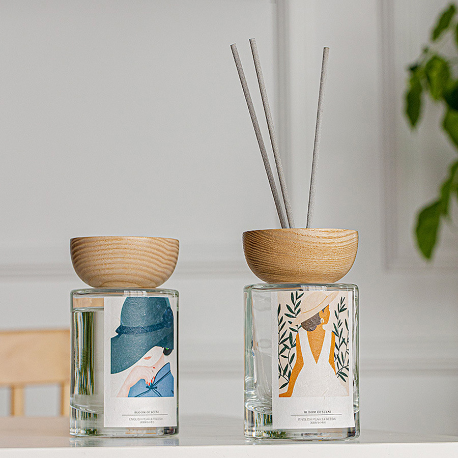 M&S cent partihandel privata etiketter glasflaska stick reed diffuser set med propp