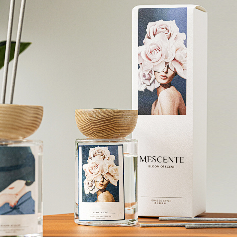 M&S cent partihandel privata etiketter glasflaska stick reed diffuser set med propp