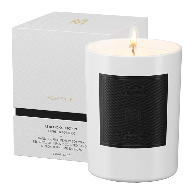 M&Scent grossist anpassad lyx svart glasburk jularomaterapi sojavaxljusset