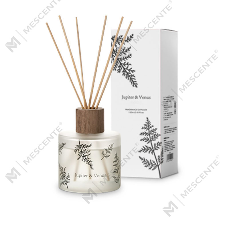 M&Scent Grossist Lyx Skräddarsydd Dekorativt Bärnstensglas Ingen Eld Unik Transparent Blommig Aroma Reed Diffuser