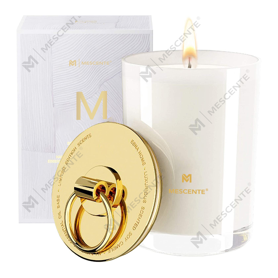 M&Scent Luxury White Soy Wax Logo Personliga doftljus för bröllop, Custom Camp Candle