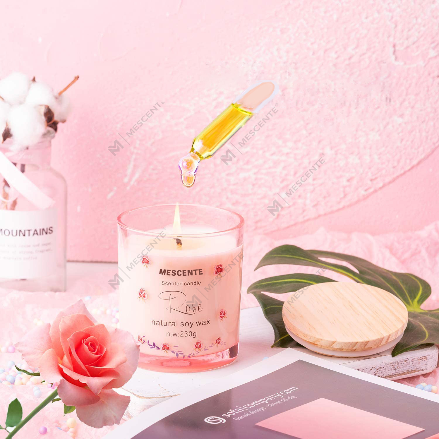M&Scent Handgjord lyxig glashållare Andlig Keramik pelare Vaniljdoftljus med kristaller