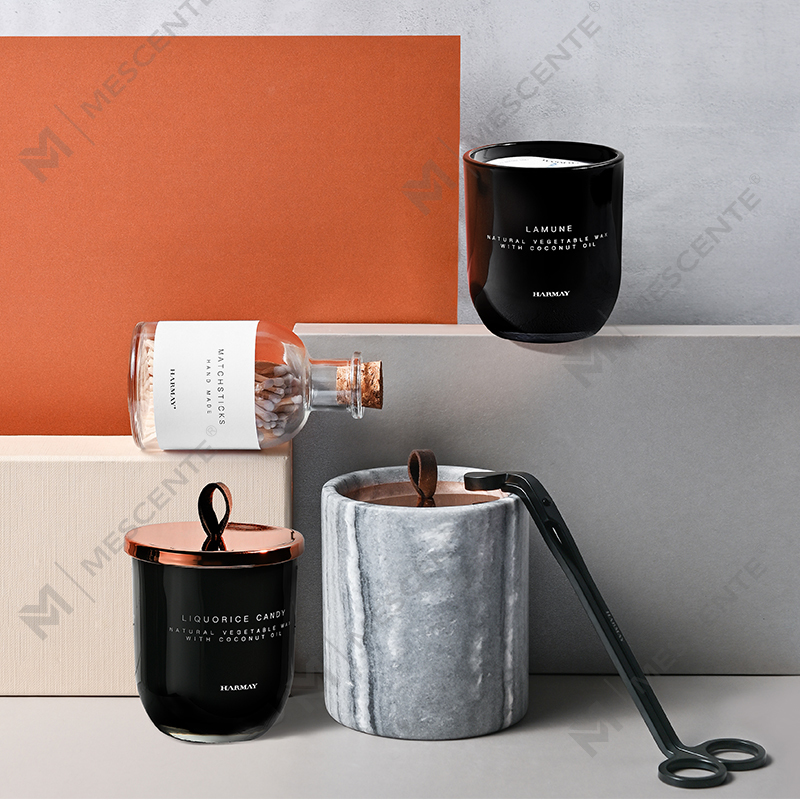 M&Scent Grossist Lyx Skräddarsydd Inredning Privat Label Svart Glas Kristall Doftande Sojavaxljus