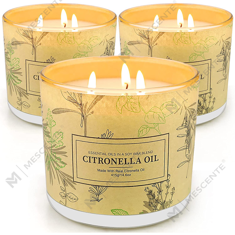 Långvarig 3 Wick Burk Doftande Aromaterapi Citronella Oil Ljus Set för Hemma Trädgård Uteplats Balkong