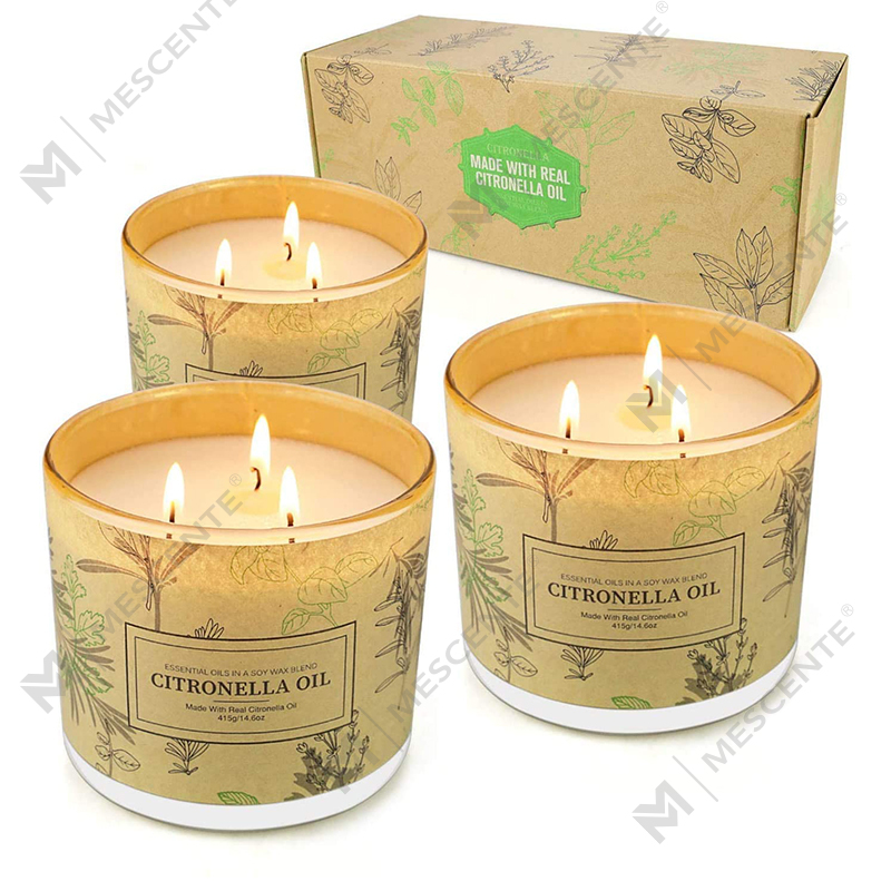 Långvarig 3 Wick Burk Doftande Aromaterapi Citronella Oil Ljus Set för Hemma Trädgård Uteplats Balkong