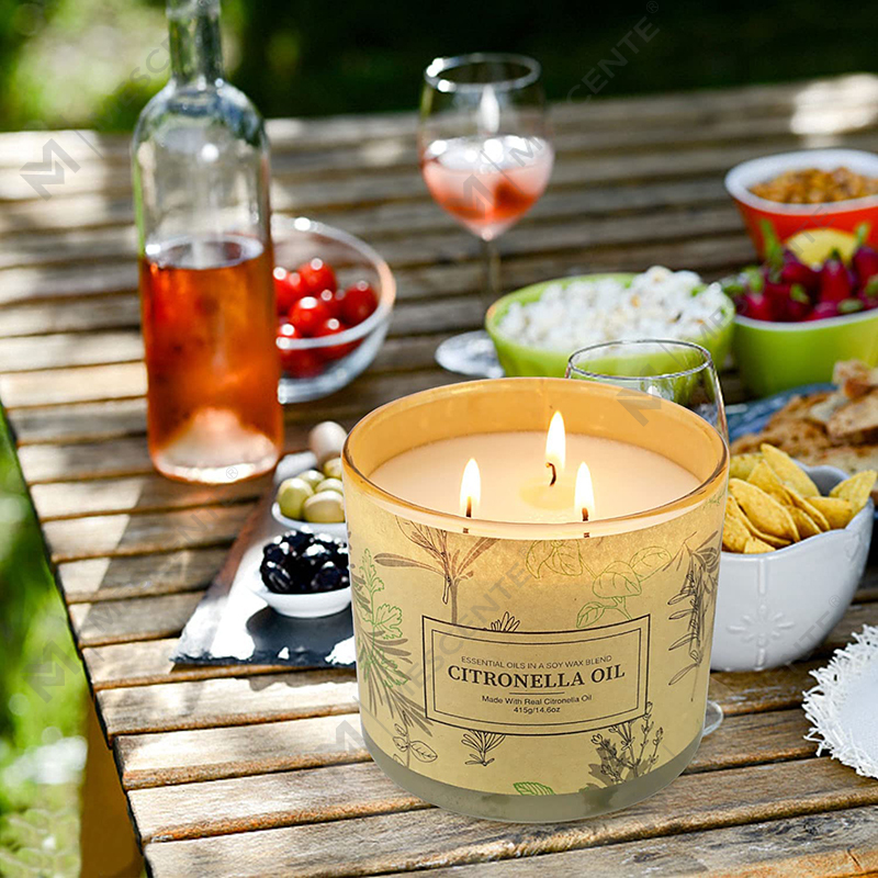 Långvarig 3 Wick Burk Doftande Aromaterapi Citronella Oil Ljus Set för Hemma Trädgård Uteplats Balkong
