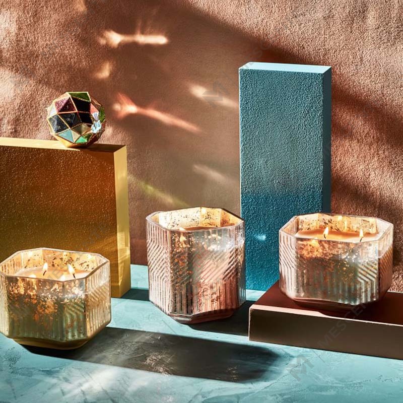 Partihandel anpassade billigt glas paraffinvax Religiösa Deco kvicksilver doftljus