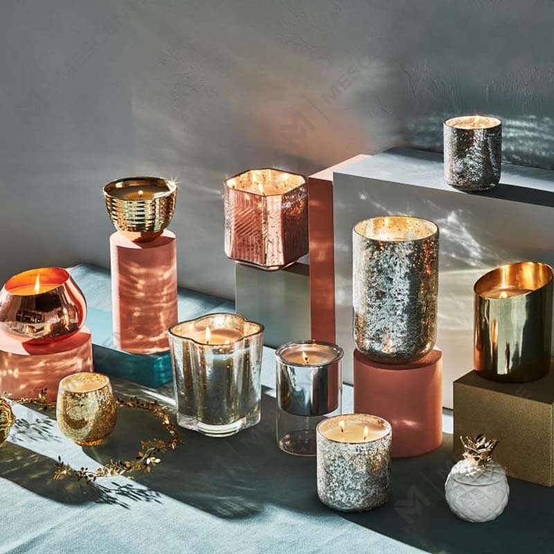 Partihandel anpassade billigt glas paraffinvax Religiösa Deco kvicksilver doftljus