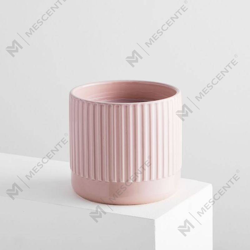Anpassad butik säljer ingen etikett Riflad rosa keramisk trio bärnstensdoftande sojaljus