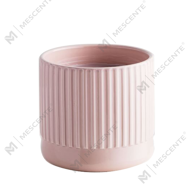 Anpassad butik säljer ingen etikett Riflad rosa keramisk trio bärnstensdoftande sojaljus